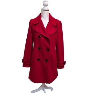 Anne Klein Red Wool Blend Double Breasted Coat Size Small